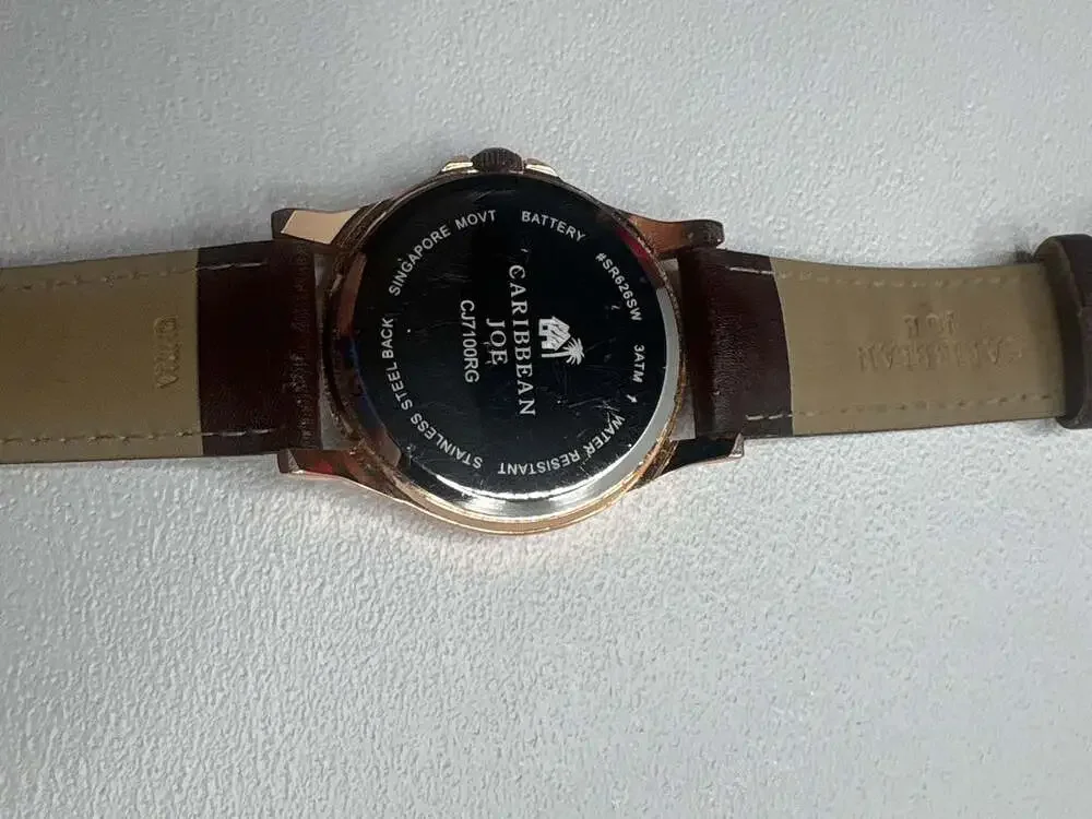 Caribbean Joe Men's Rose Gold Tone Analog Watch with Brown Leather Strap